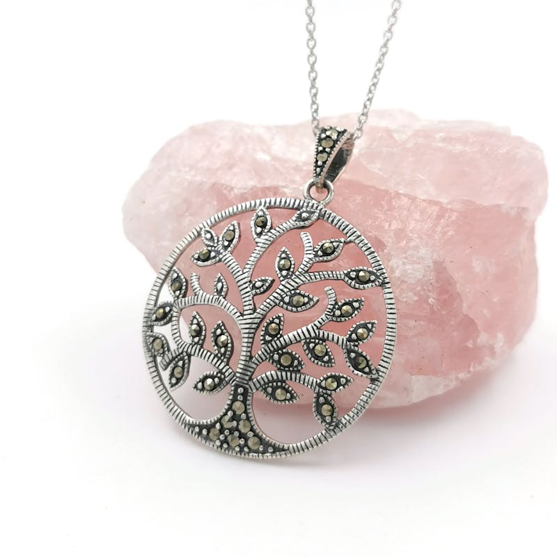 Sterling Silver Marcasite Tree Of Life Necklace, From Ireland
