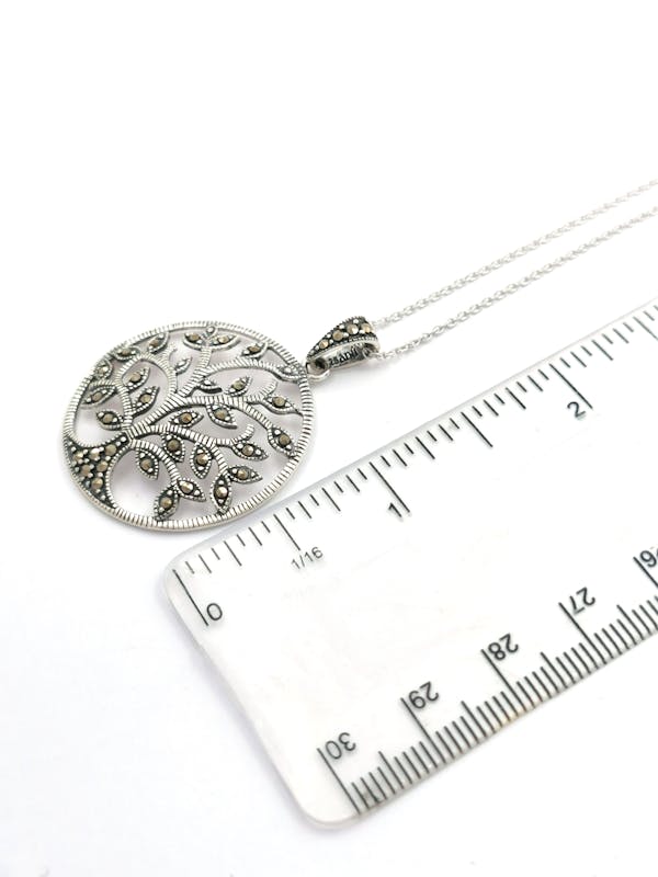 Large Womens Authentic Sterling Silver Tree of Life Necklace. Picture For Scale.
