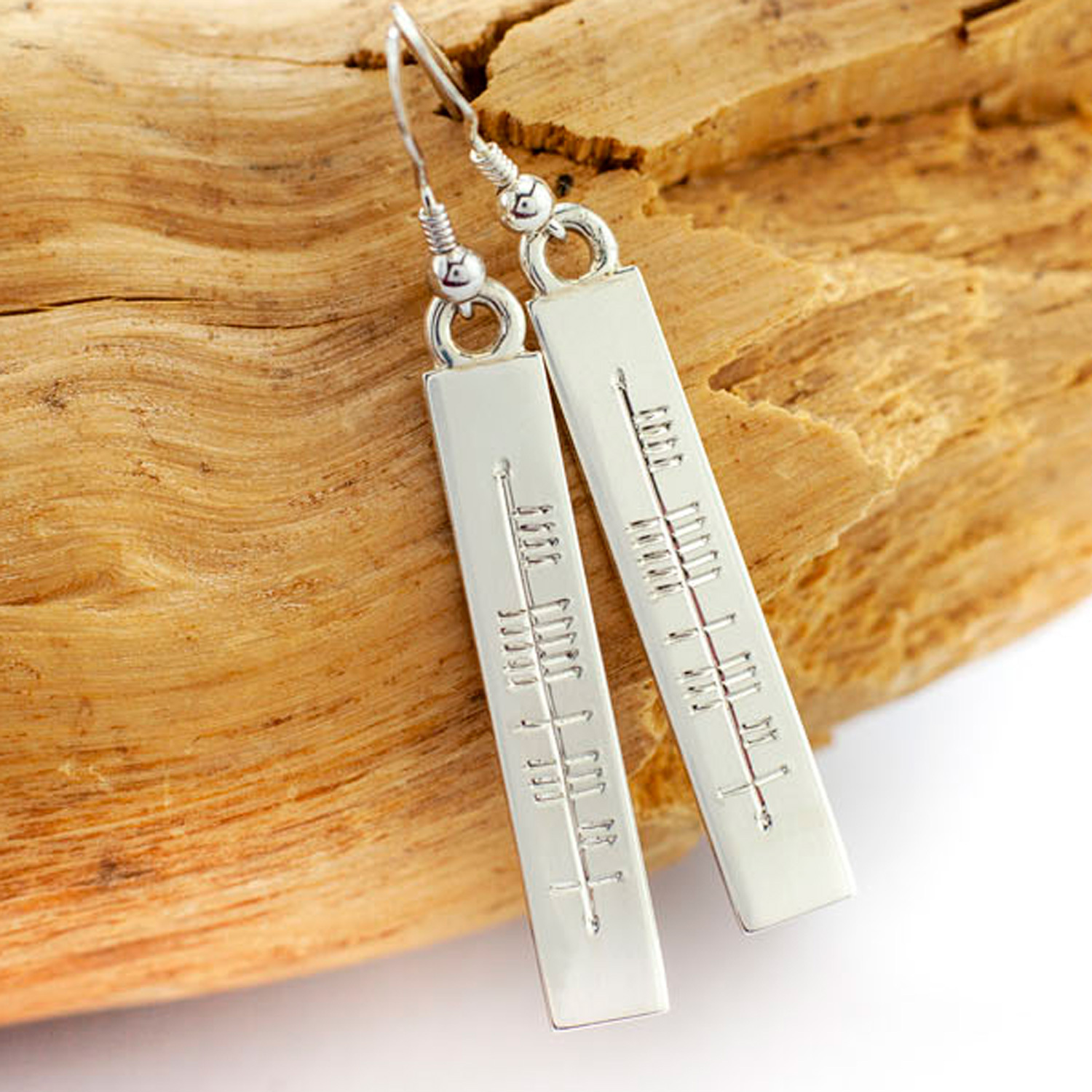 Sterling Silver Ogham Drop Earrings
