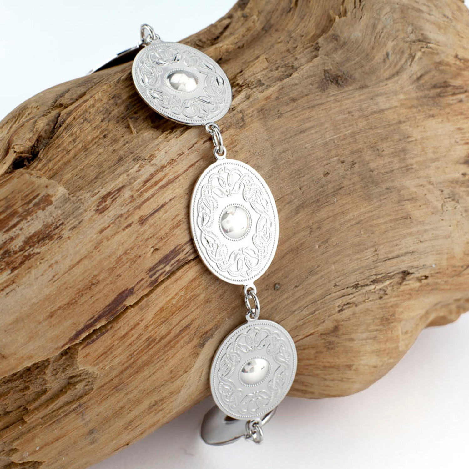 Sterling Silver Oval Link Warrior Shield Bracelet