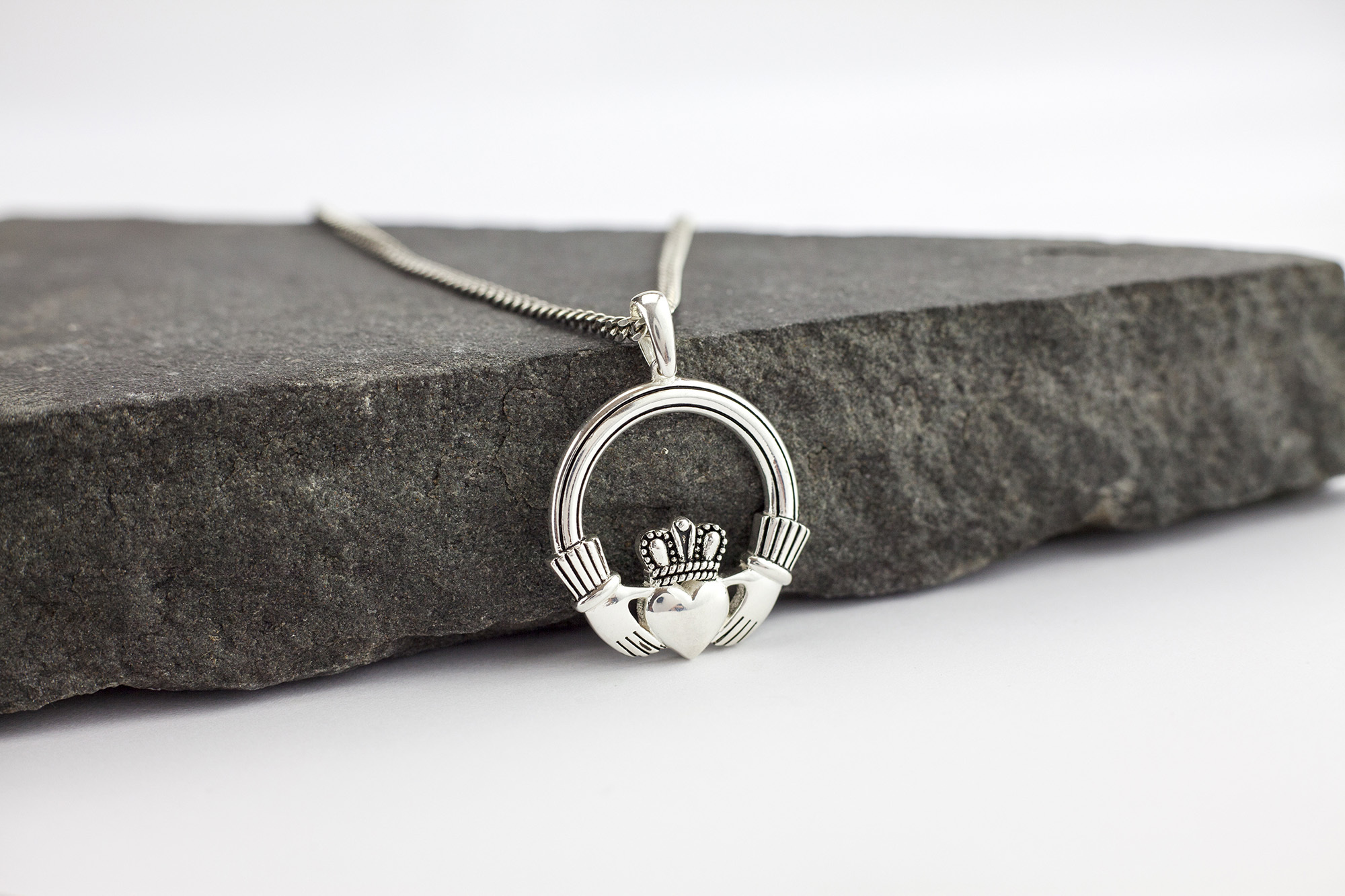 Large Gorgeous Sterling Silver Claddagh Necklace