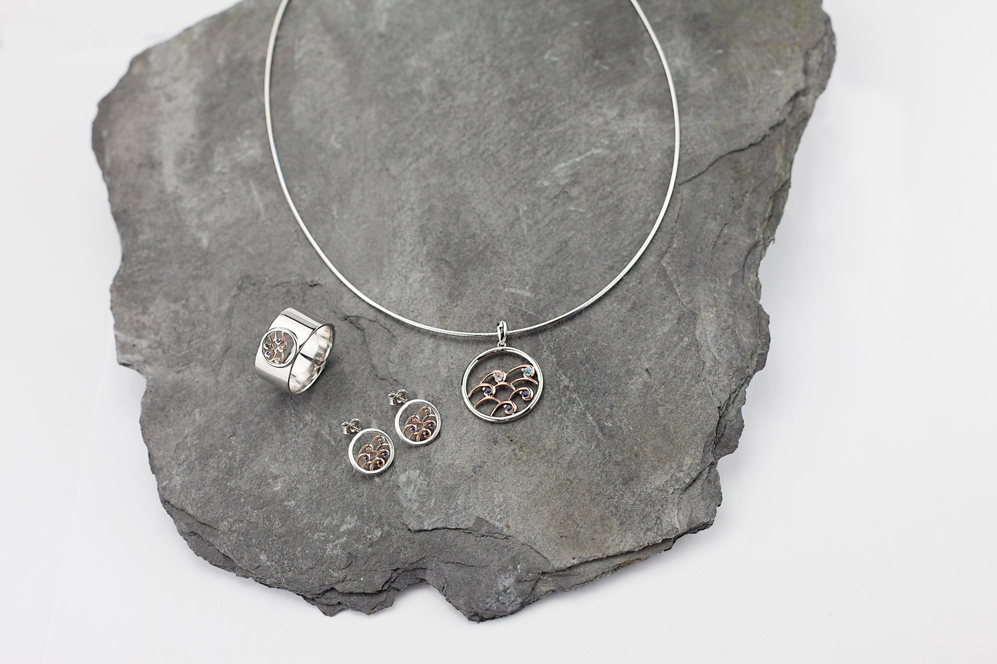 Womens Folklore & Irish Gold Earrings in Sterling Silver & 10K Rose Gold