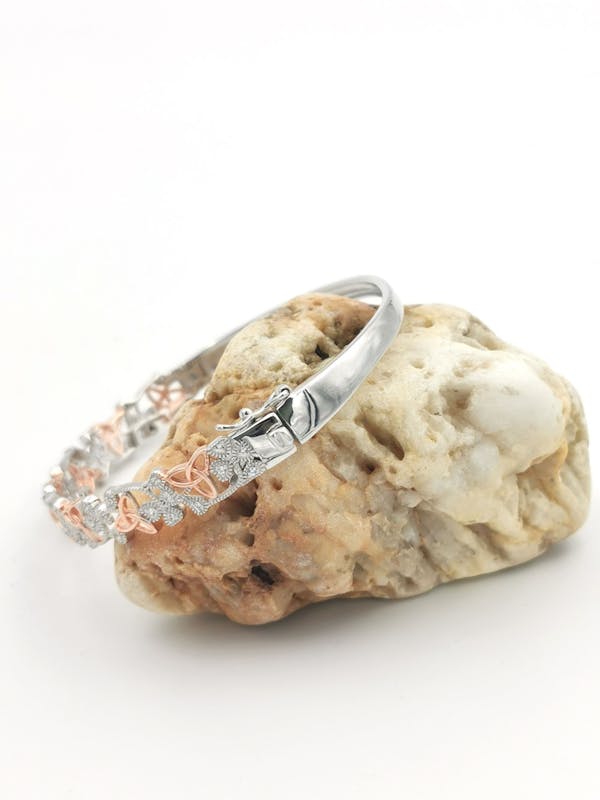 Genuine Sterling Silver Trinity Knot & Shamrock Bracelet For Women