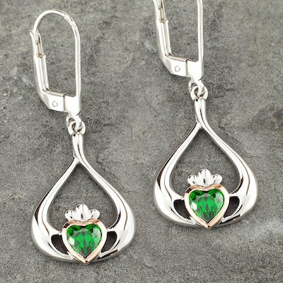 Sterling Silver And Irish Rose Gold Claddagh Earrings