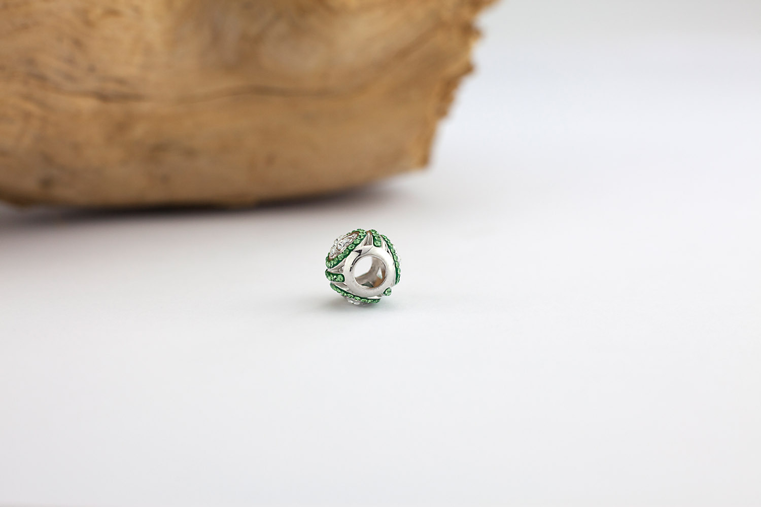 Striking Sterling Silver Shamrock Bead For Women. Side View.
