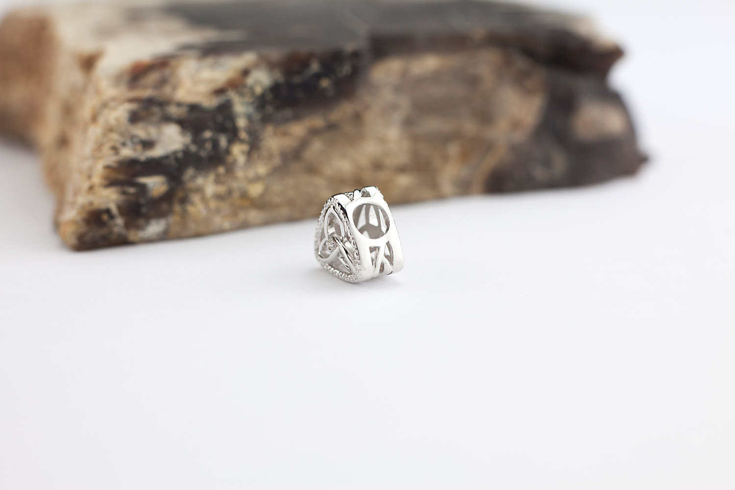 Womens Sterling Silver Trinity Knot Bead. Side View.