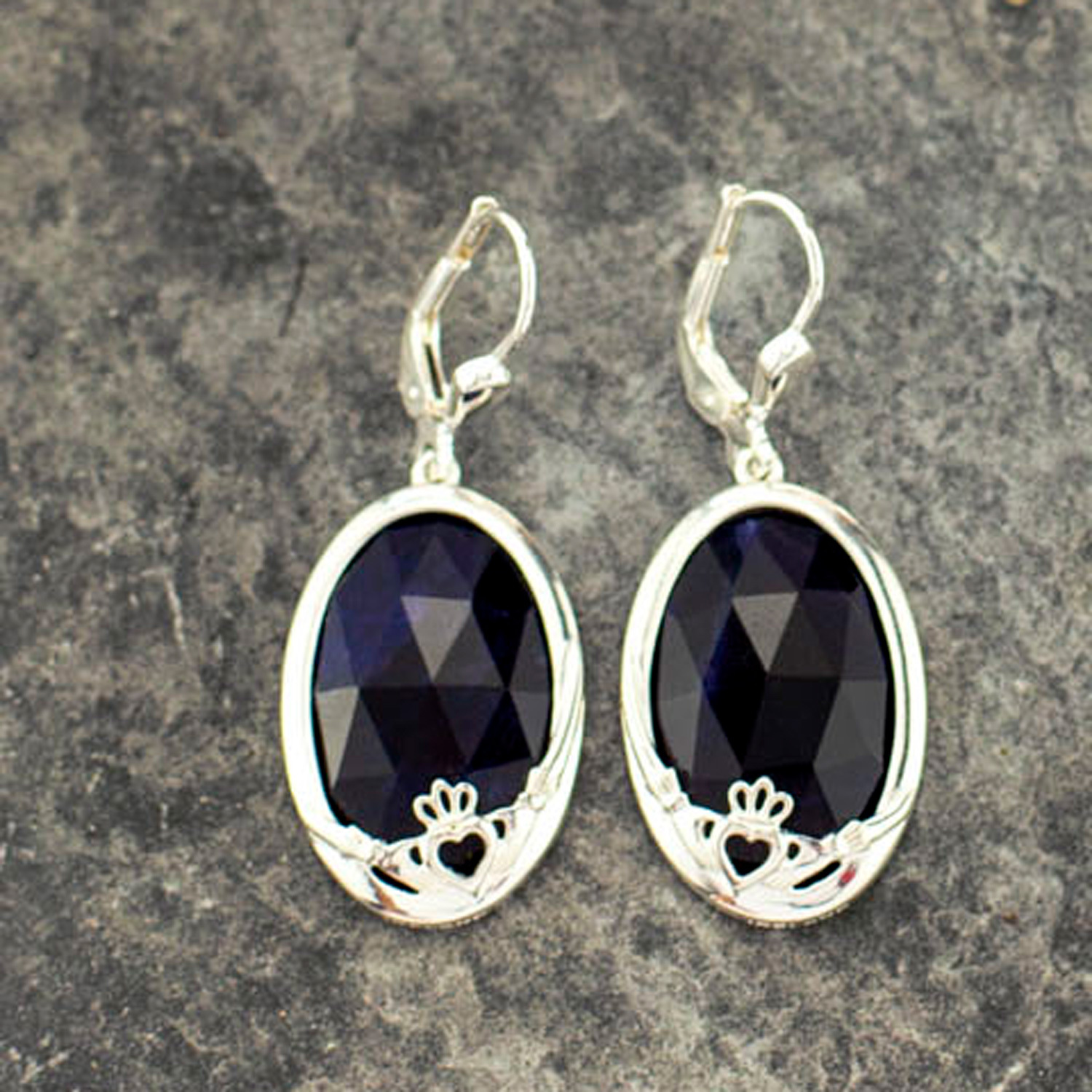 Sterling Silver Sodalite Claddagh Drop Earrings