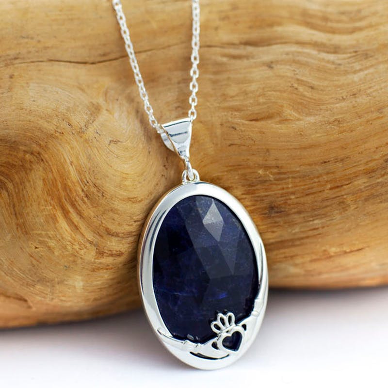 Sterling Silver Sodalite Claddagh Pendant