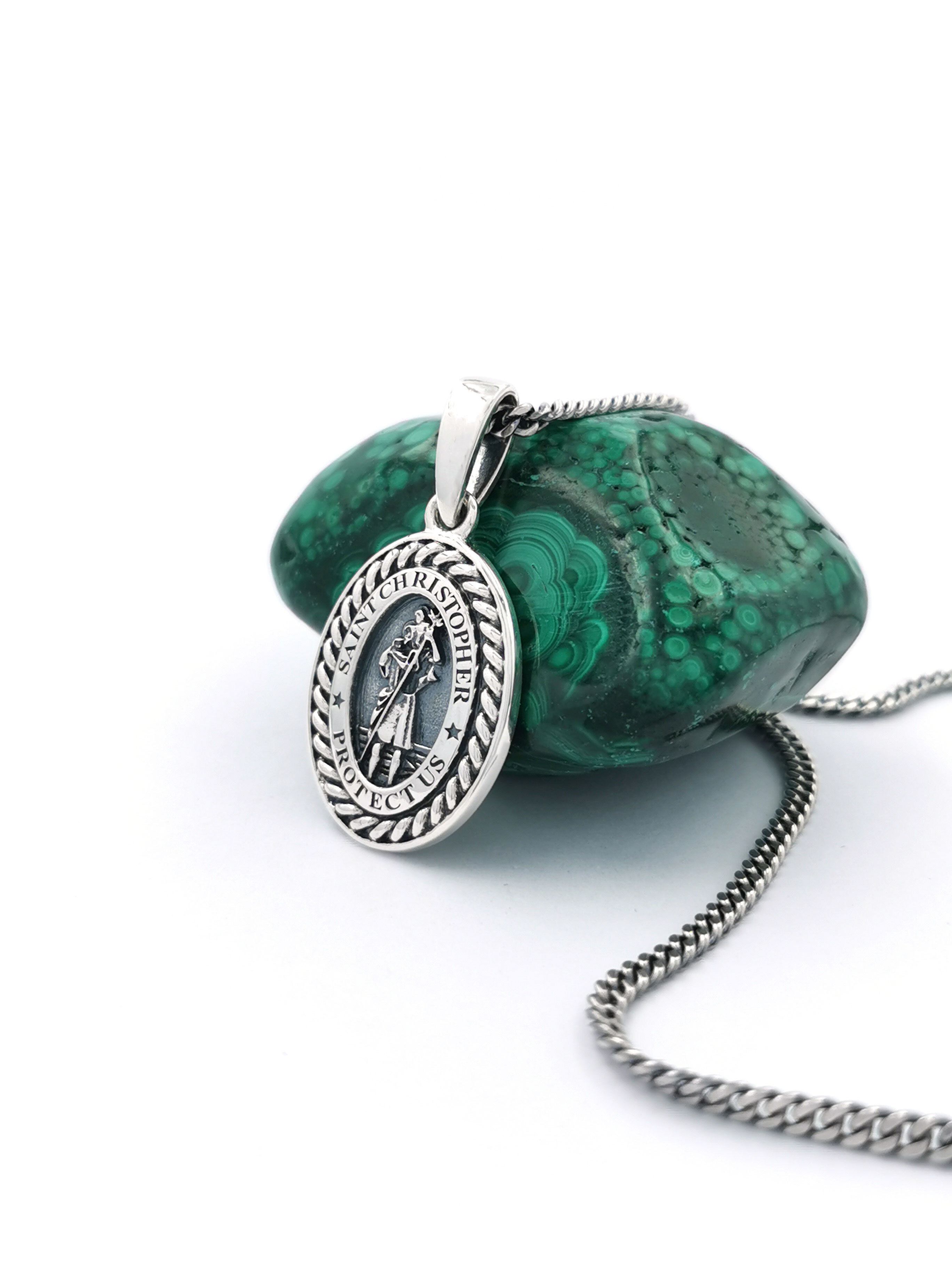 St Christopher & Celtic Knot - Shown with 24" Antique Heavy Curb Chain