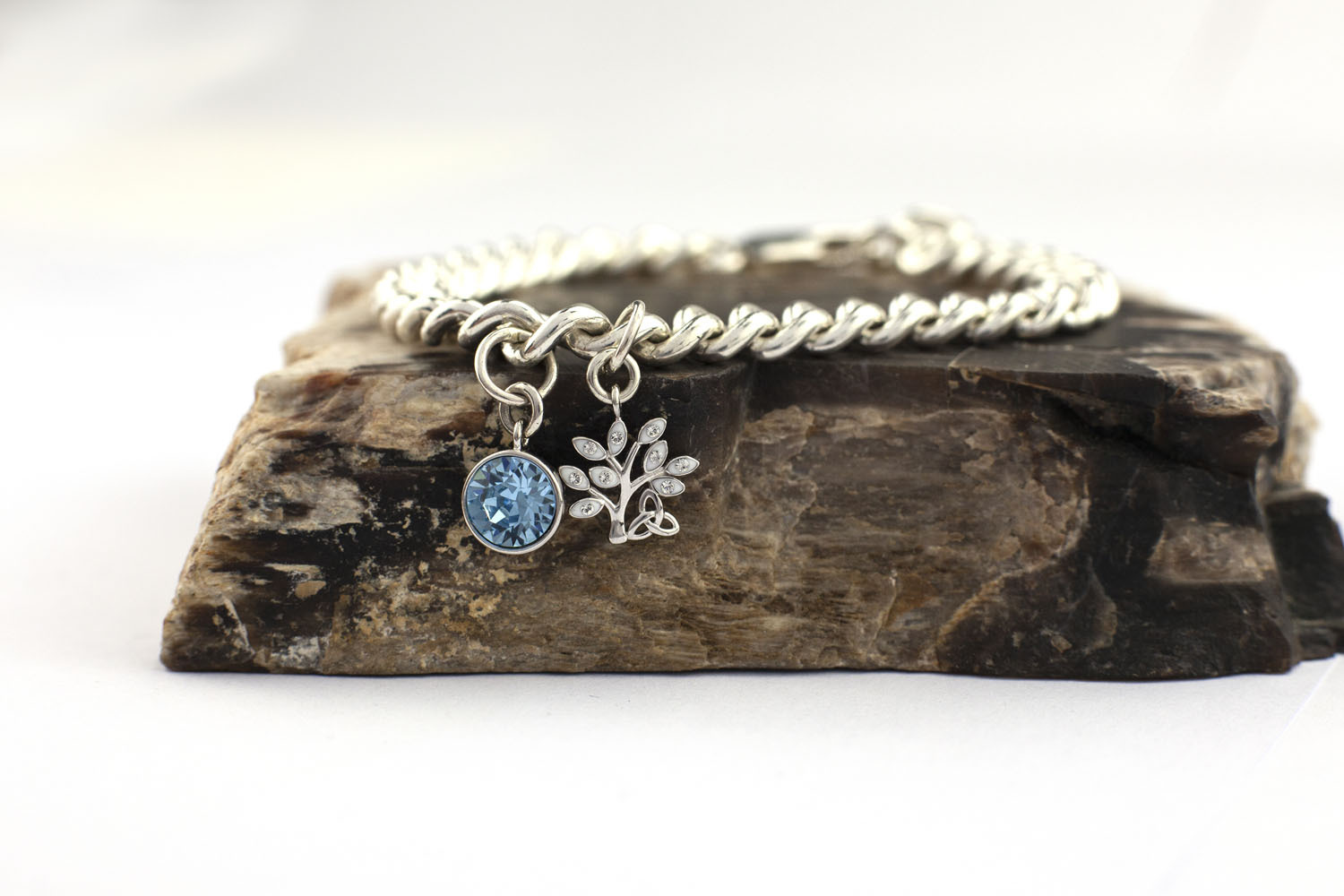 Real Sterling Silver Tree of Life & Birthstone Bracelet For Women