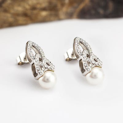 Sterling Silver Swarovski Trinity Knot Pearl Earring