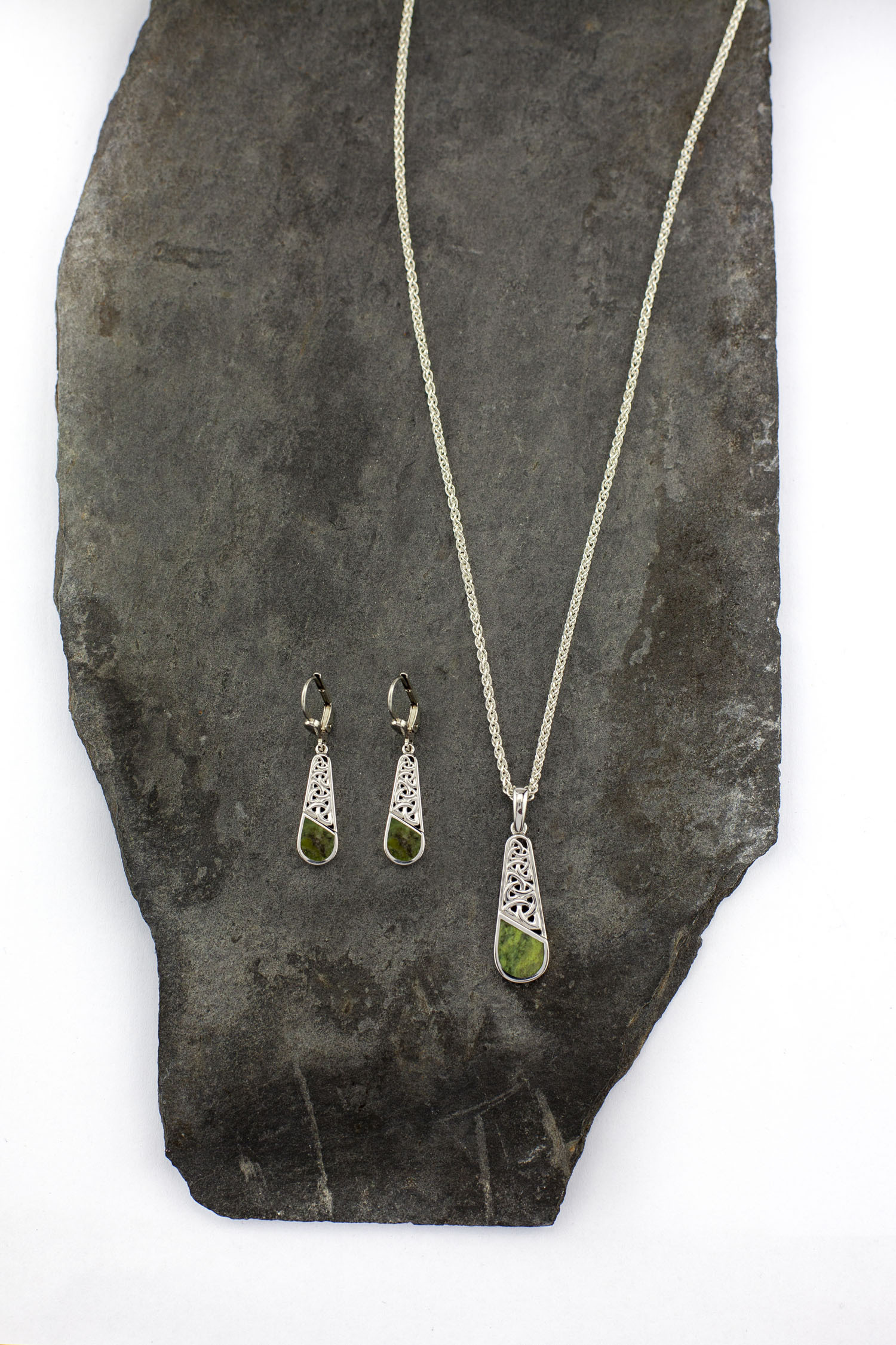 Trinity Knot & Connemara Marble - Pendant and Matching Earrings