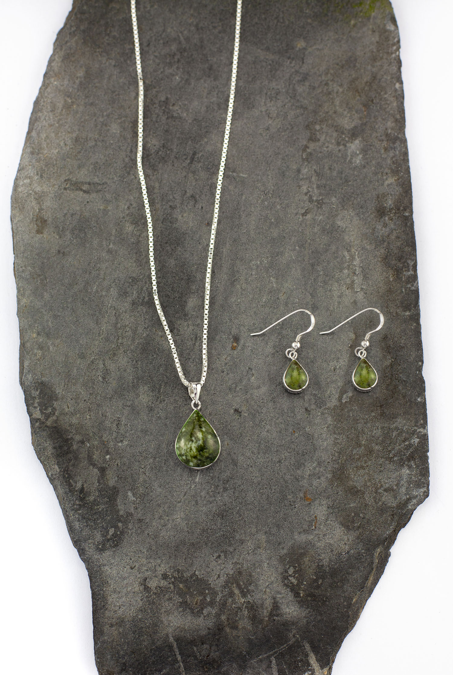 Womens Sterling Silver Connemara Marble Earrings