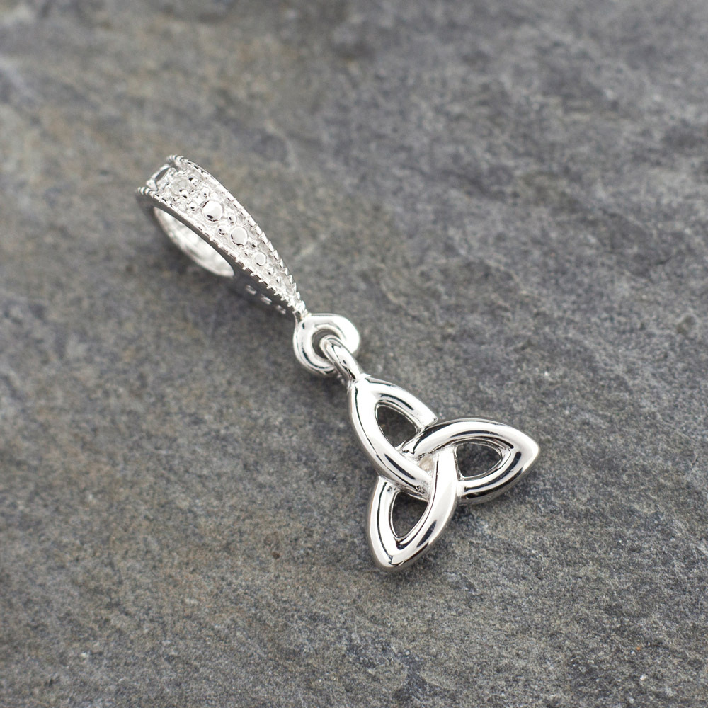 Sterling Silver Celtic Trinity Knot Diamond Set Bead