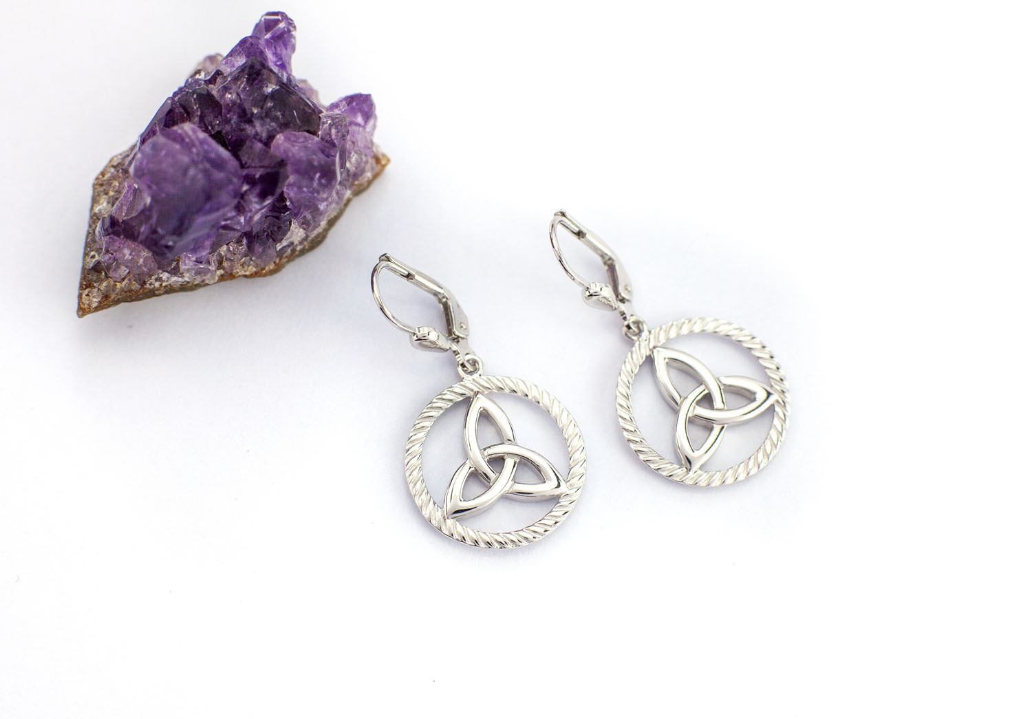 Real Sterling Silver Trinity Knot Earrings For Women. Side View.