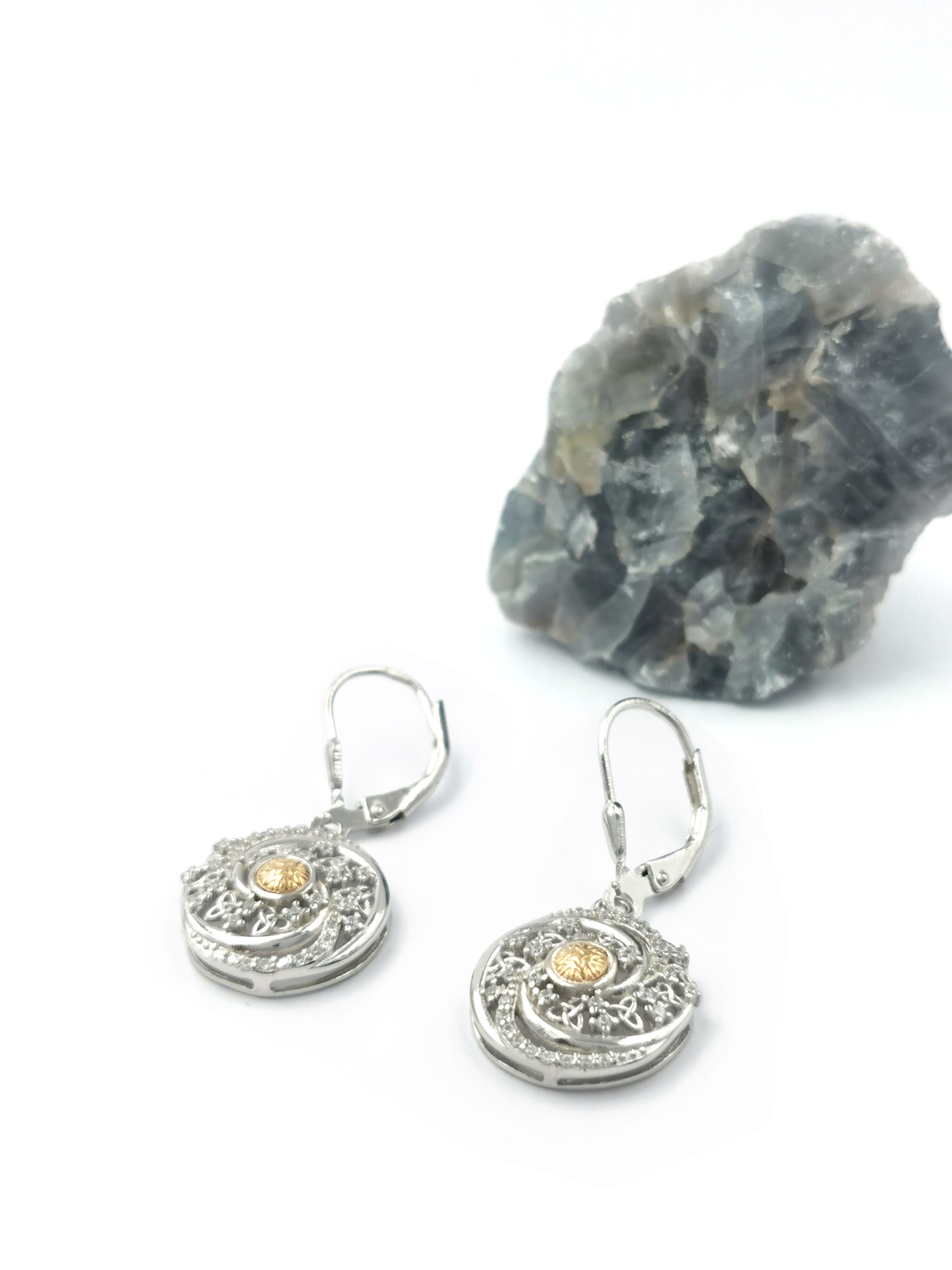 Gorgeous Sterling Silver & 18K Yellow Gold Trinity Knot Earrings For Women