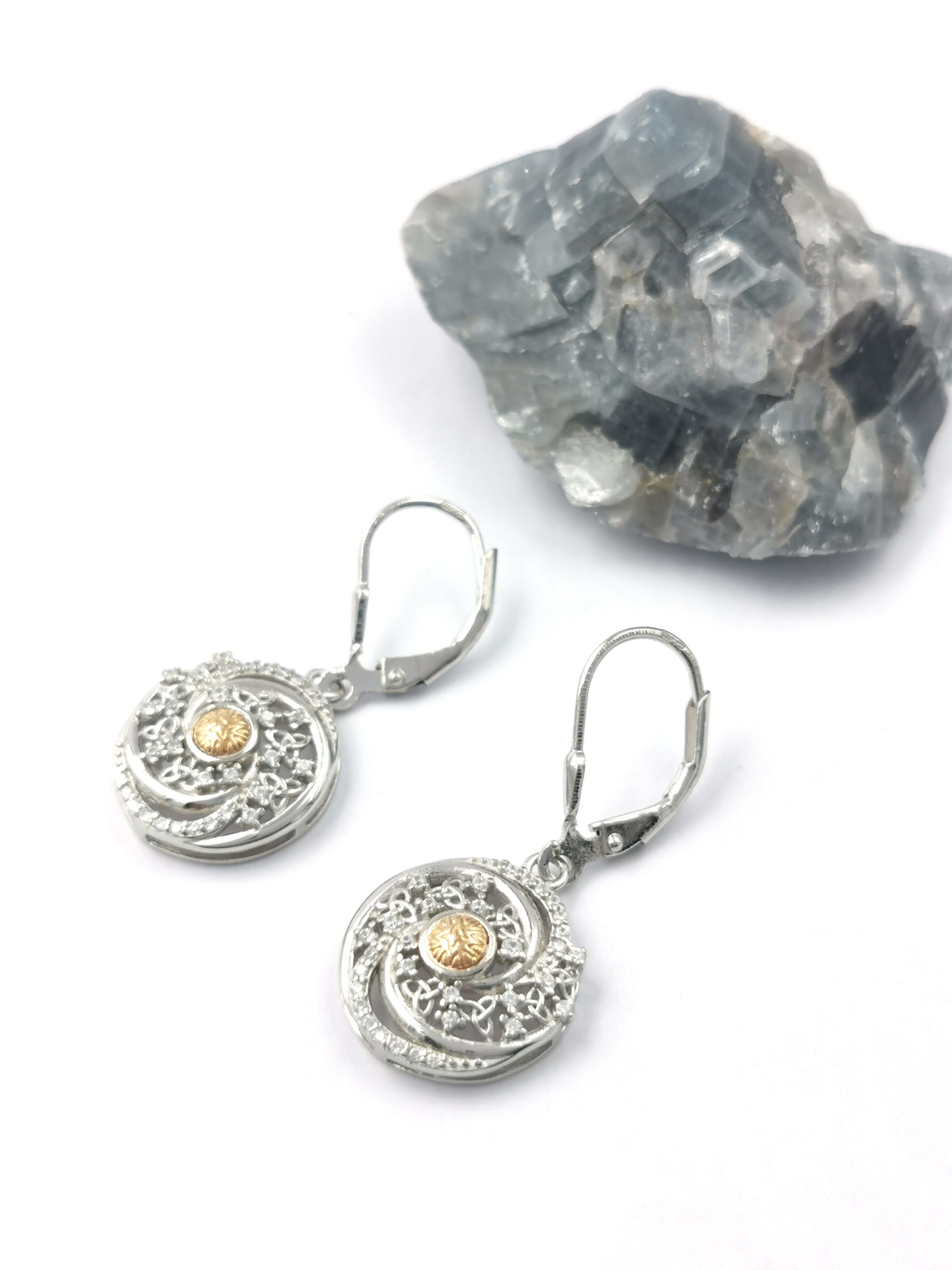 Womens Attractive Polished Sterling Silver & 18K Yellow Gold Trinity Knot & Celtic Warrior Gift Set