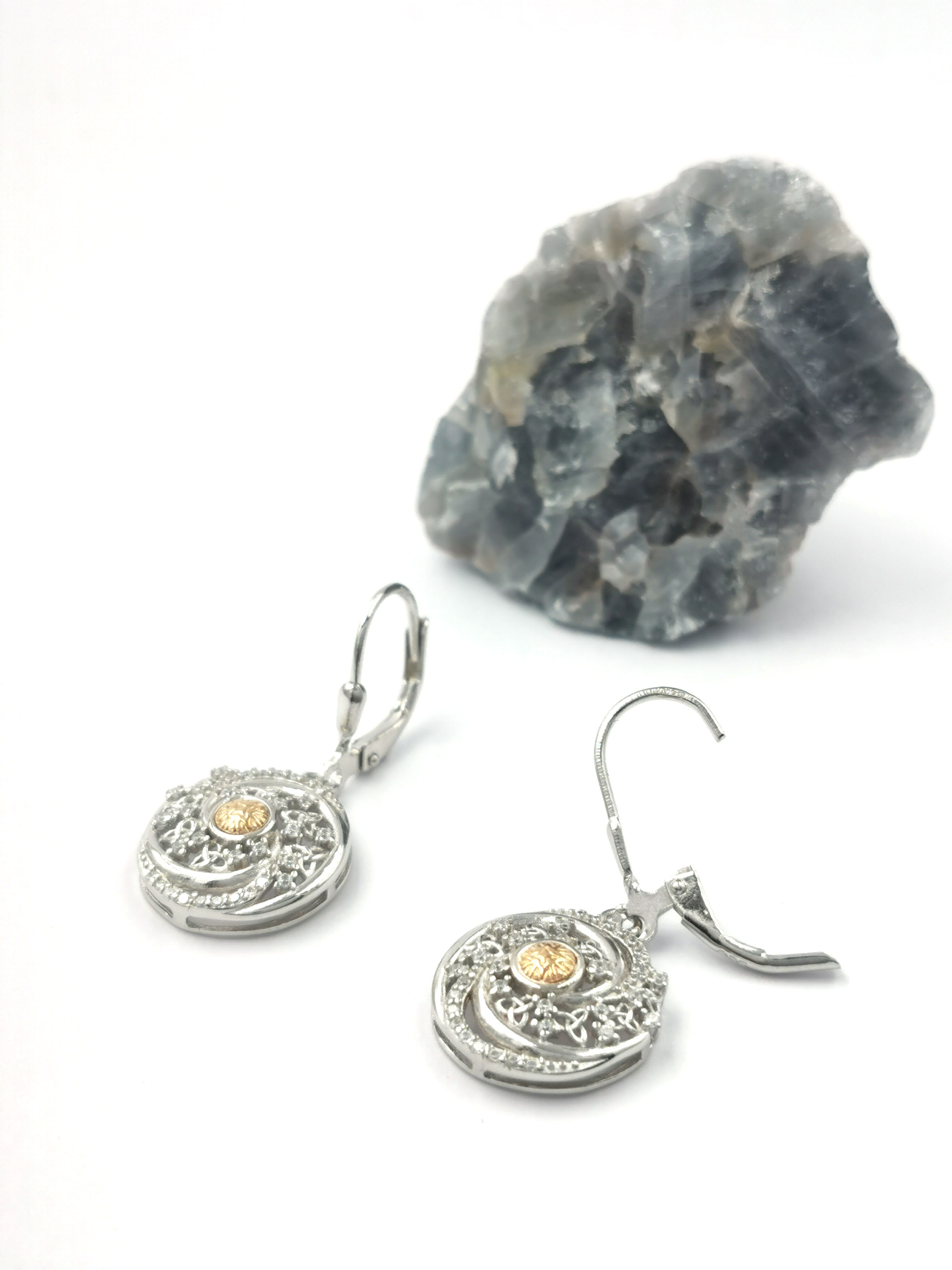 Real Sterling Silver & 18K Yellow Gold Trinity Knot Gift Set For Women With a Polished Finish. Photographed Open.