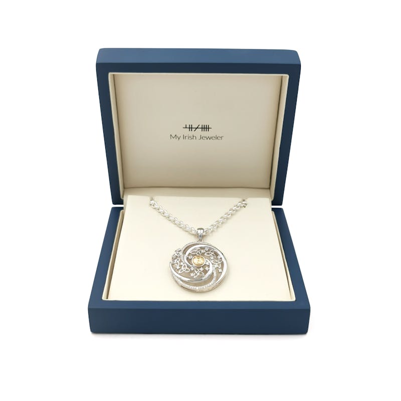 Irish Sterling Silver & 18K Yellow Gold Trinity Knot Gift Set With a Polished Finish For Women. In Luxury Packaging.