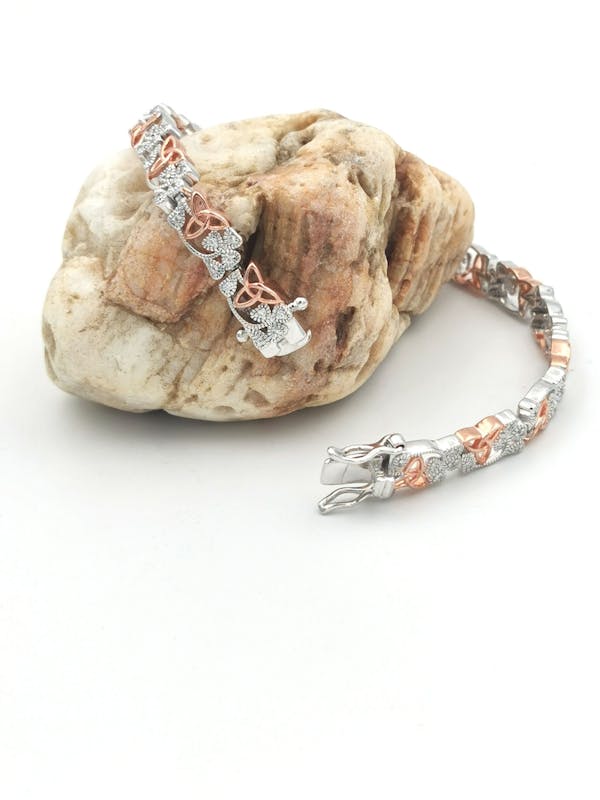 Womens Striking Sterling Silver Trinity Knot & Shamrock Bracelet