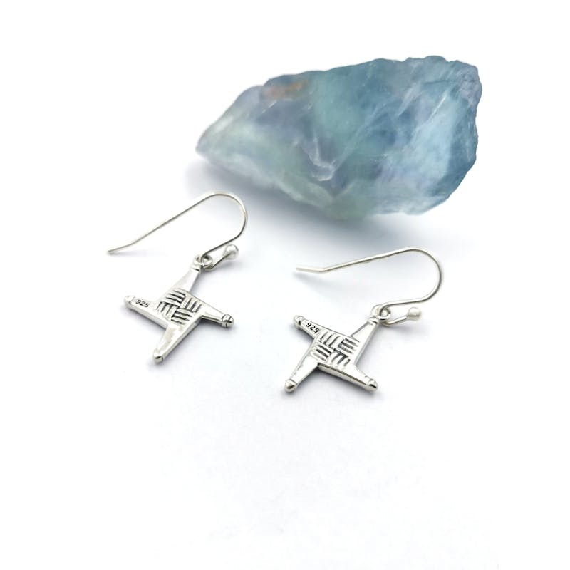 Striking Sterling Silver St Brigids Cross Earrings For Women. Picture Of The Back.