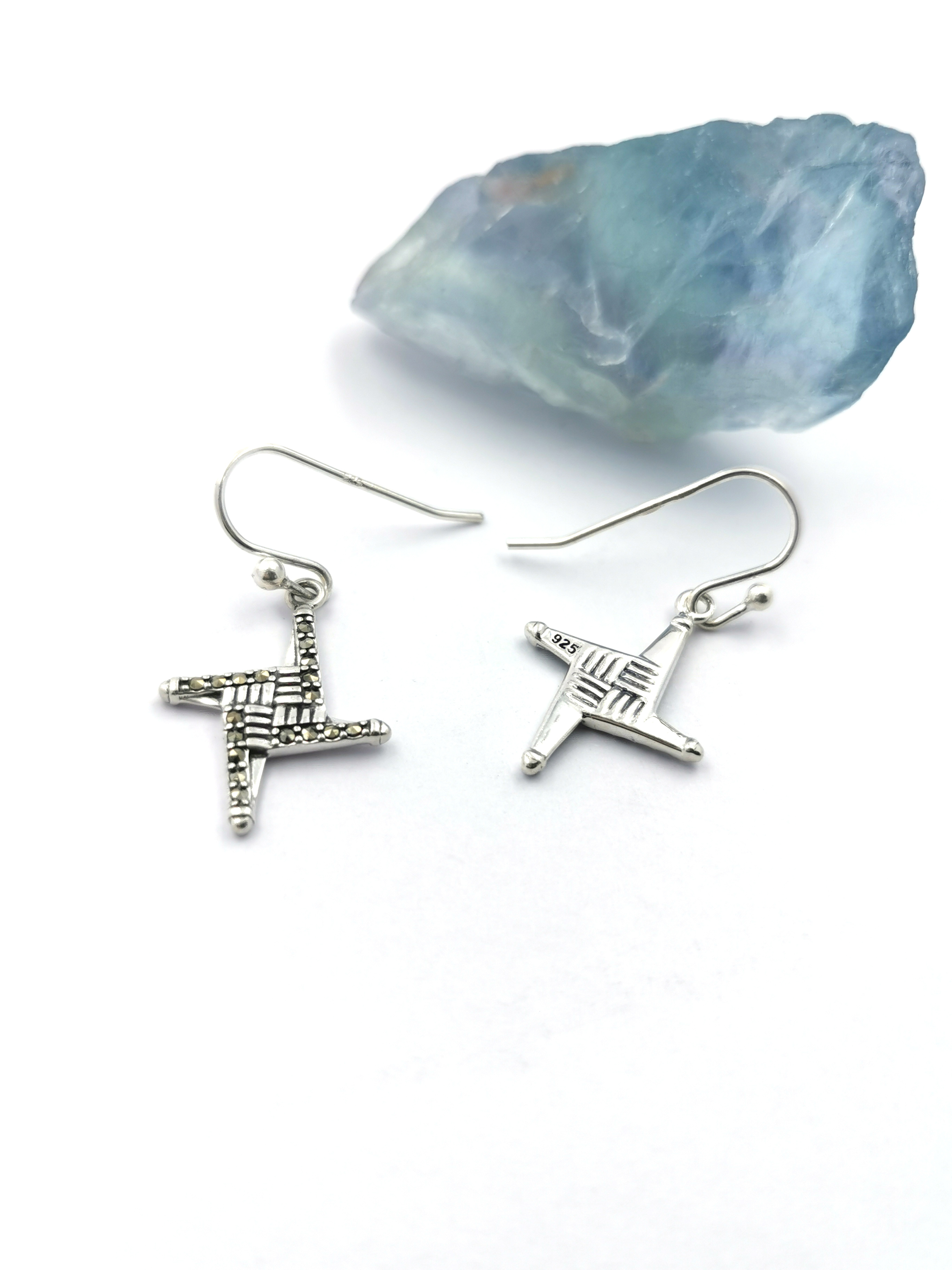 Womens St Brigids Cross Earrings in Sterling Silver. Picture Of The Back.