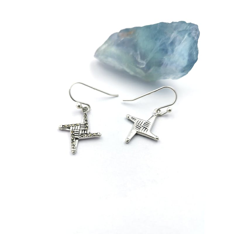 Womens St Brigids Cross Earrings in Sterling Silver. Picture Of The Back.