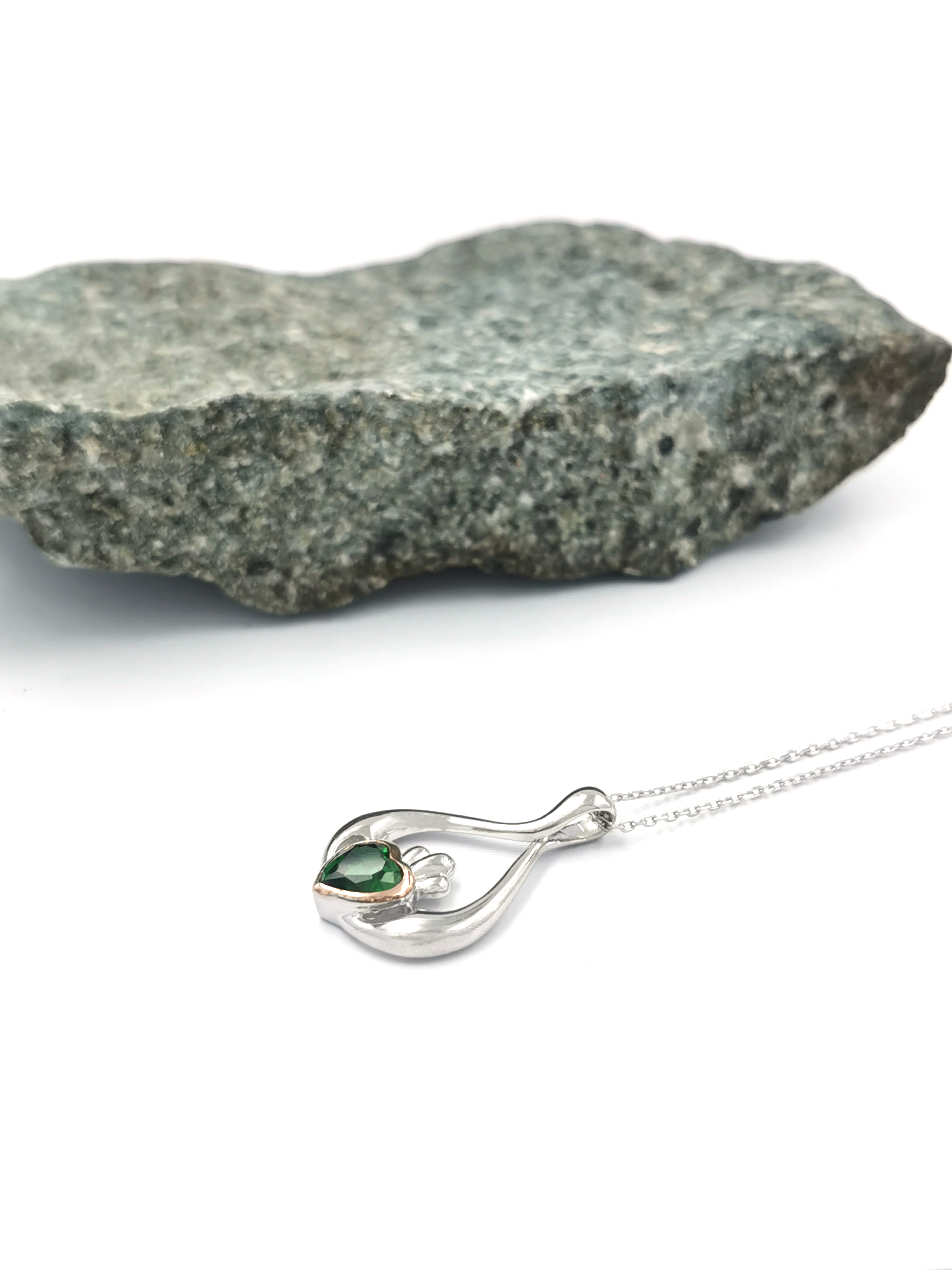 Womens Striking Sterling Silver & Rose Gold Claddagh Gift Set. Pictured Flat.