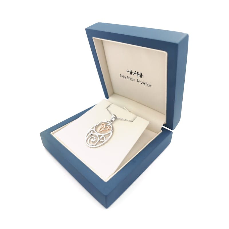 Womens Real Sterling Silver & Rose Gold Celtic Knot & Trinity Knot Necklace. In Luxury Packaging.