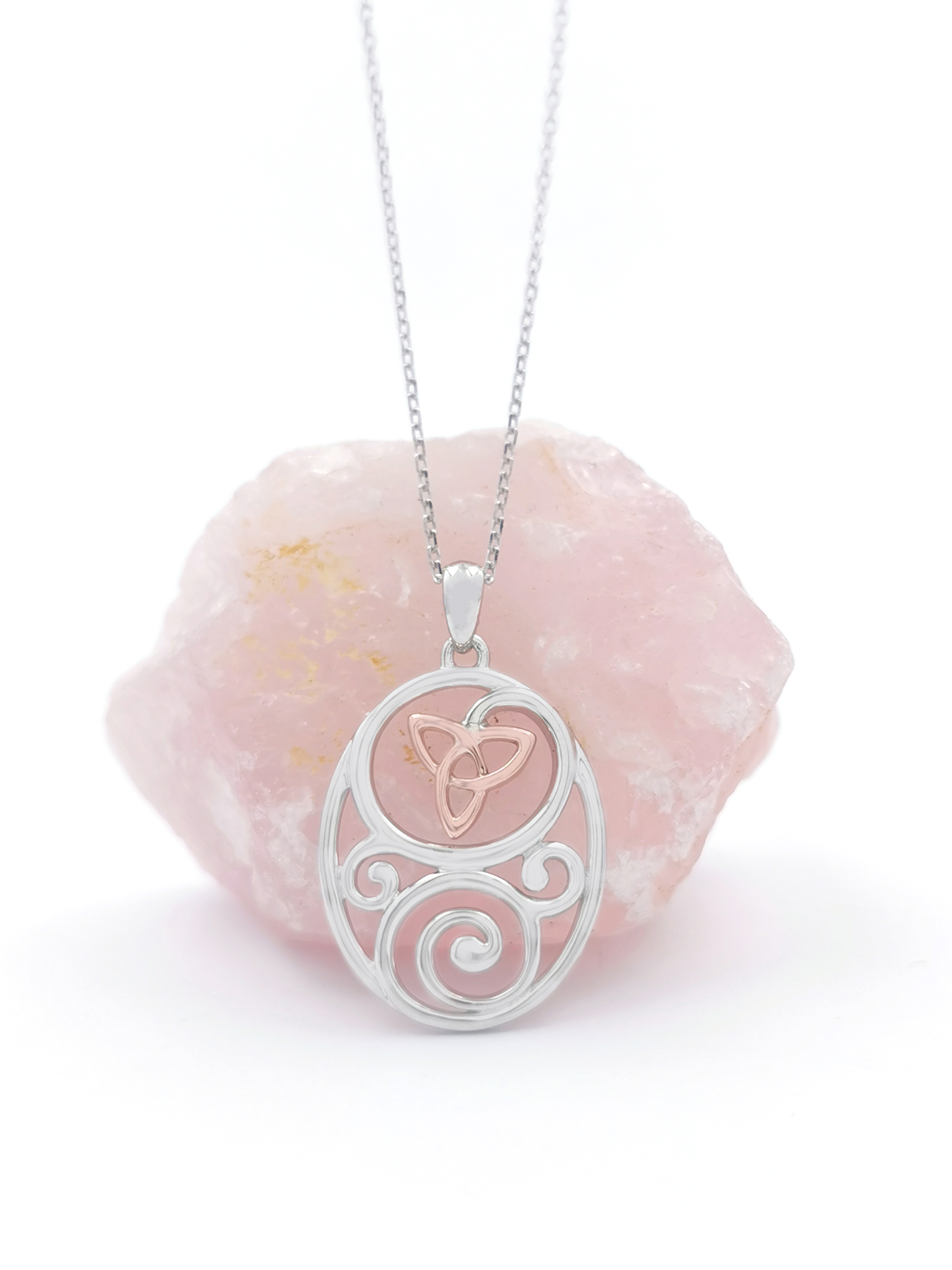 Womens Celtic Knot Necklace in Real Sterling Silver & Rose Gold