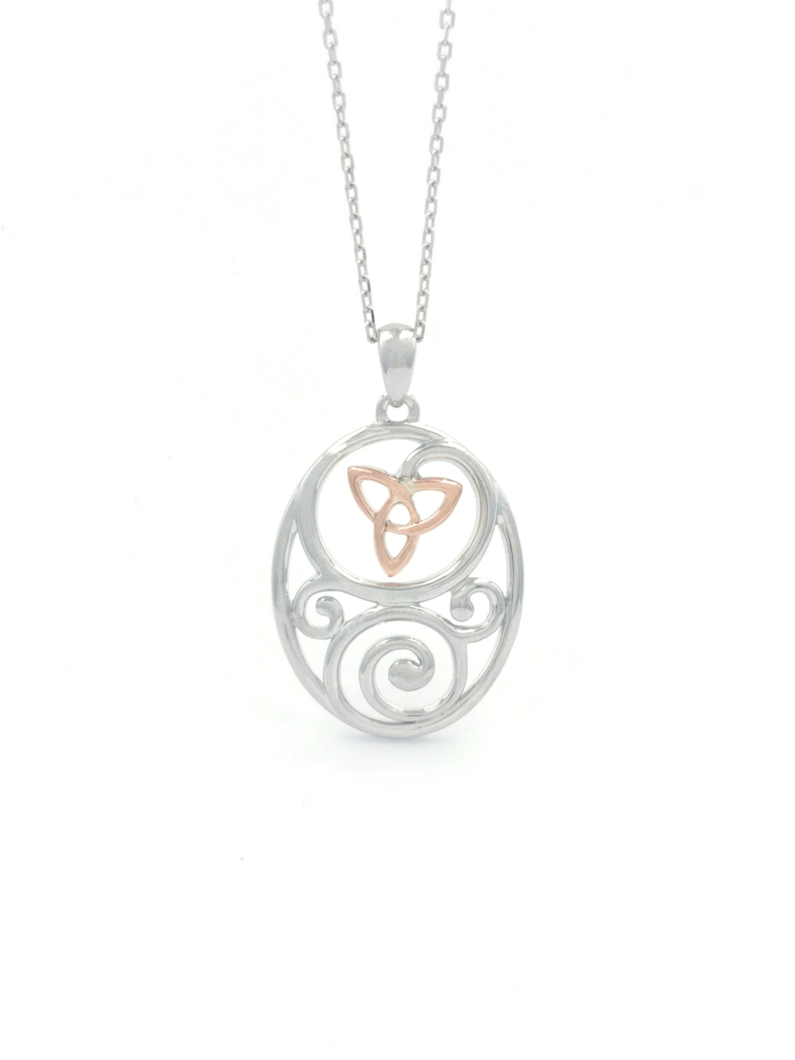 Traditional Sterling Silver & Rose Gold Celtic Knot Necklace For Women