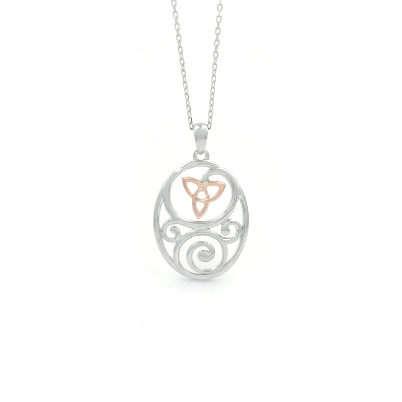 Traditional Sterling Silver & Rose Gold Celtic Knot Necklace For Women