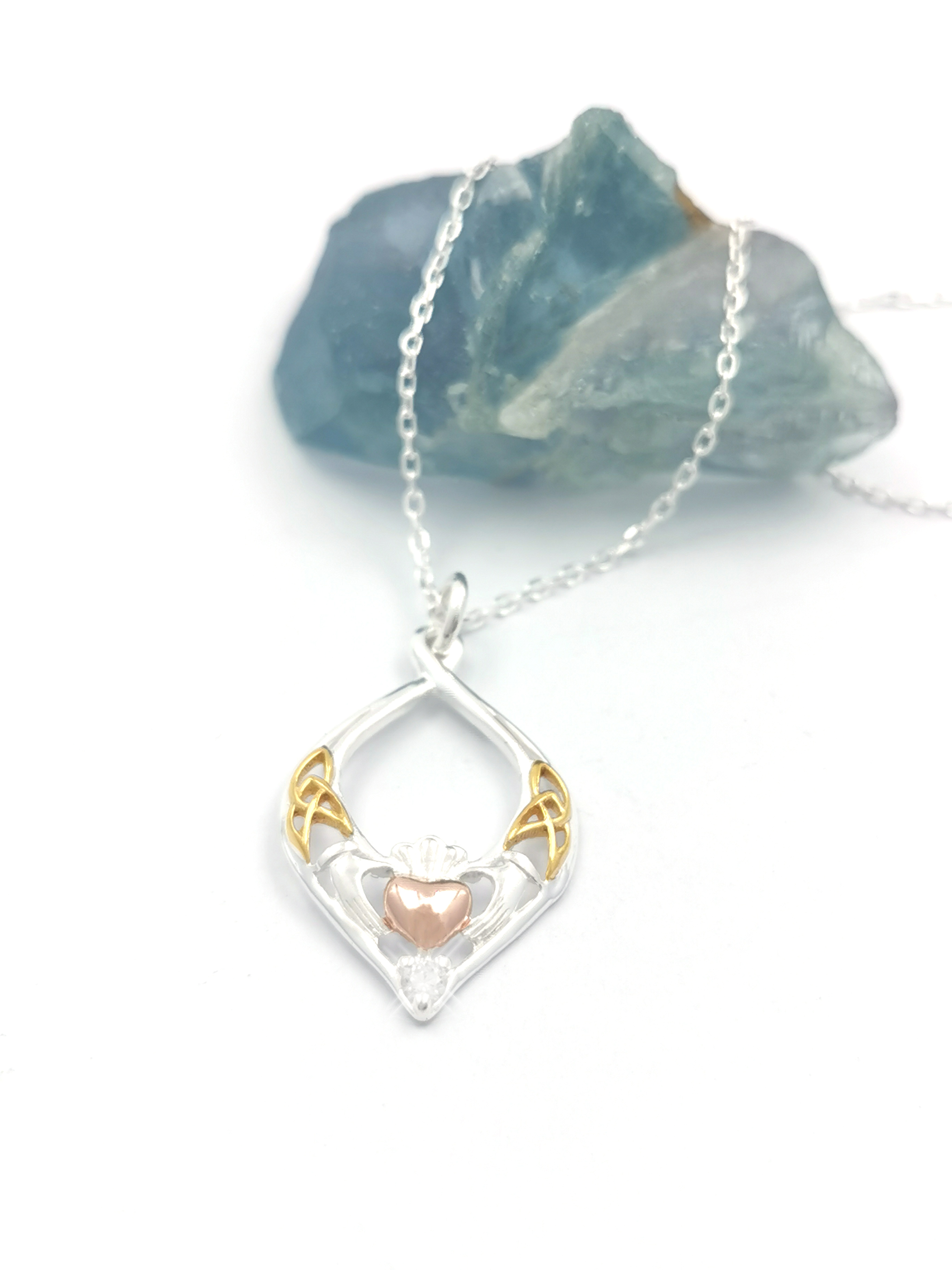 Womens Sterling Silver Claddagh Gift Set. Pictured Flat.