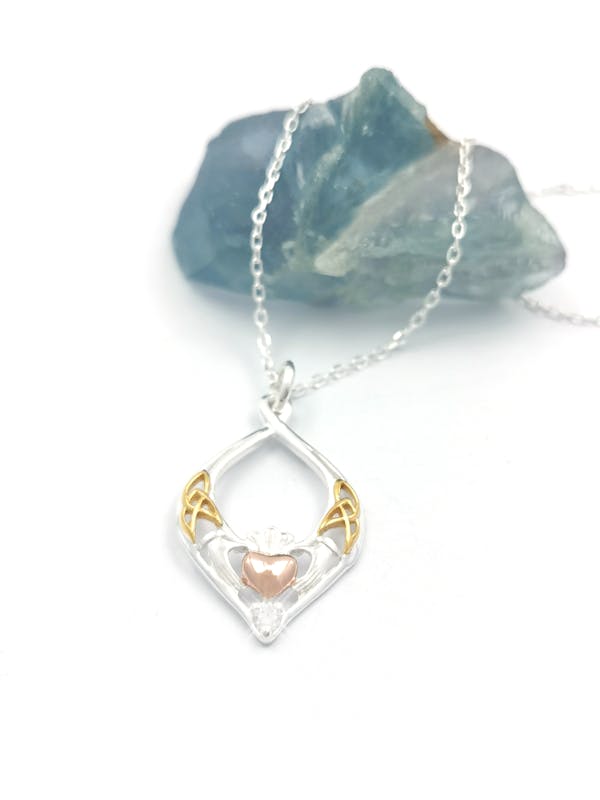 Womens Sterling Silver Claddagh Gift Set. Pictured Flat.