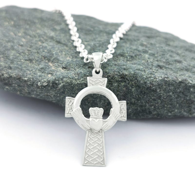 Sterling Silver Claddagh Celtic Cross Necklace