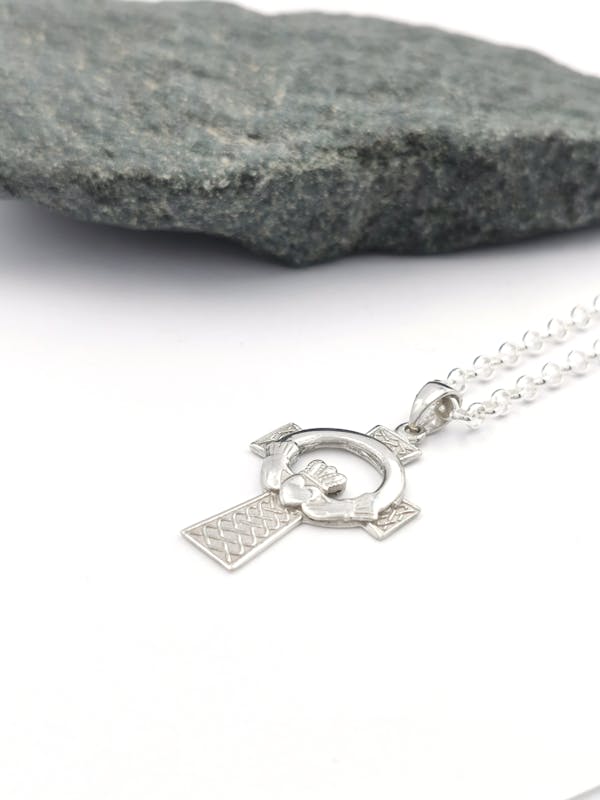 Gorgeous Sterling Silver Celtic Cross Necklace. Pictured Flat.