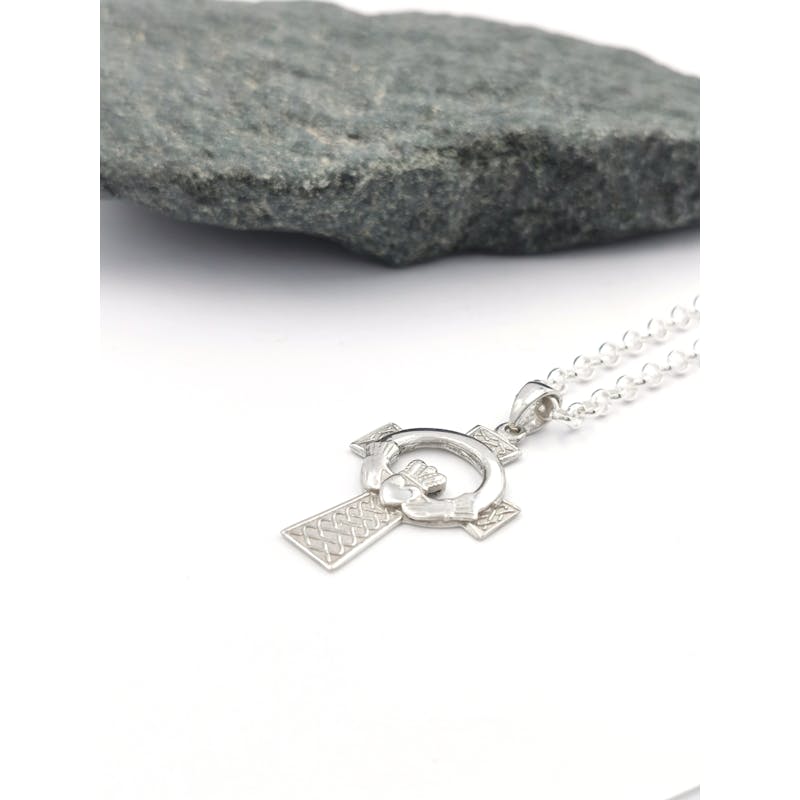 Gorgeous Sterling Silver Celtic Cross Necklace. Pictured Flat.