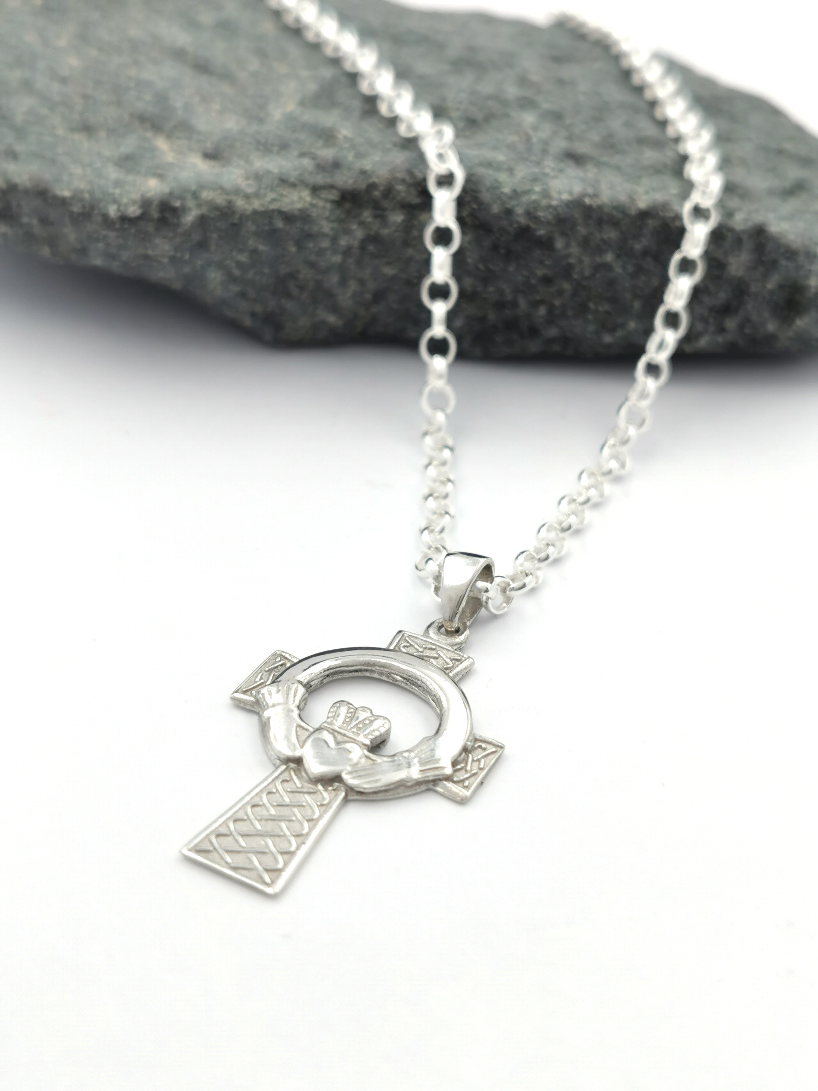 Celtic Cross & Claddagh Necklace - Shown with Classic Rolo Chain