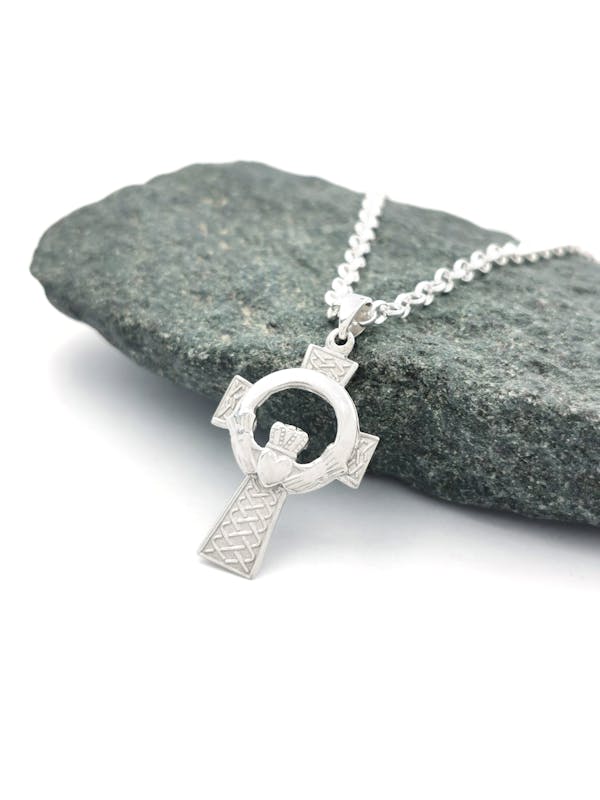 Celtic Cross & Claddagh Necklace - Shown with Classic Rolo Chain