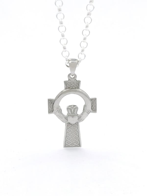 Authentic Sterling Silver Celtic Cross & Claddagh Necklace