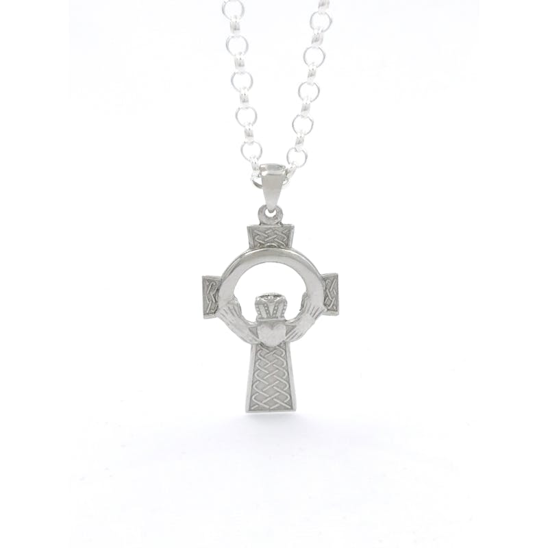 Authentic Sterling Silver Celtic Cross & Claddagh Necklace