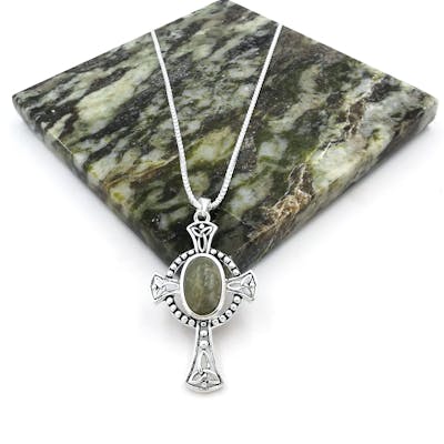 Sterling Silver Oval Connemara Marble Celtic Cross
