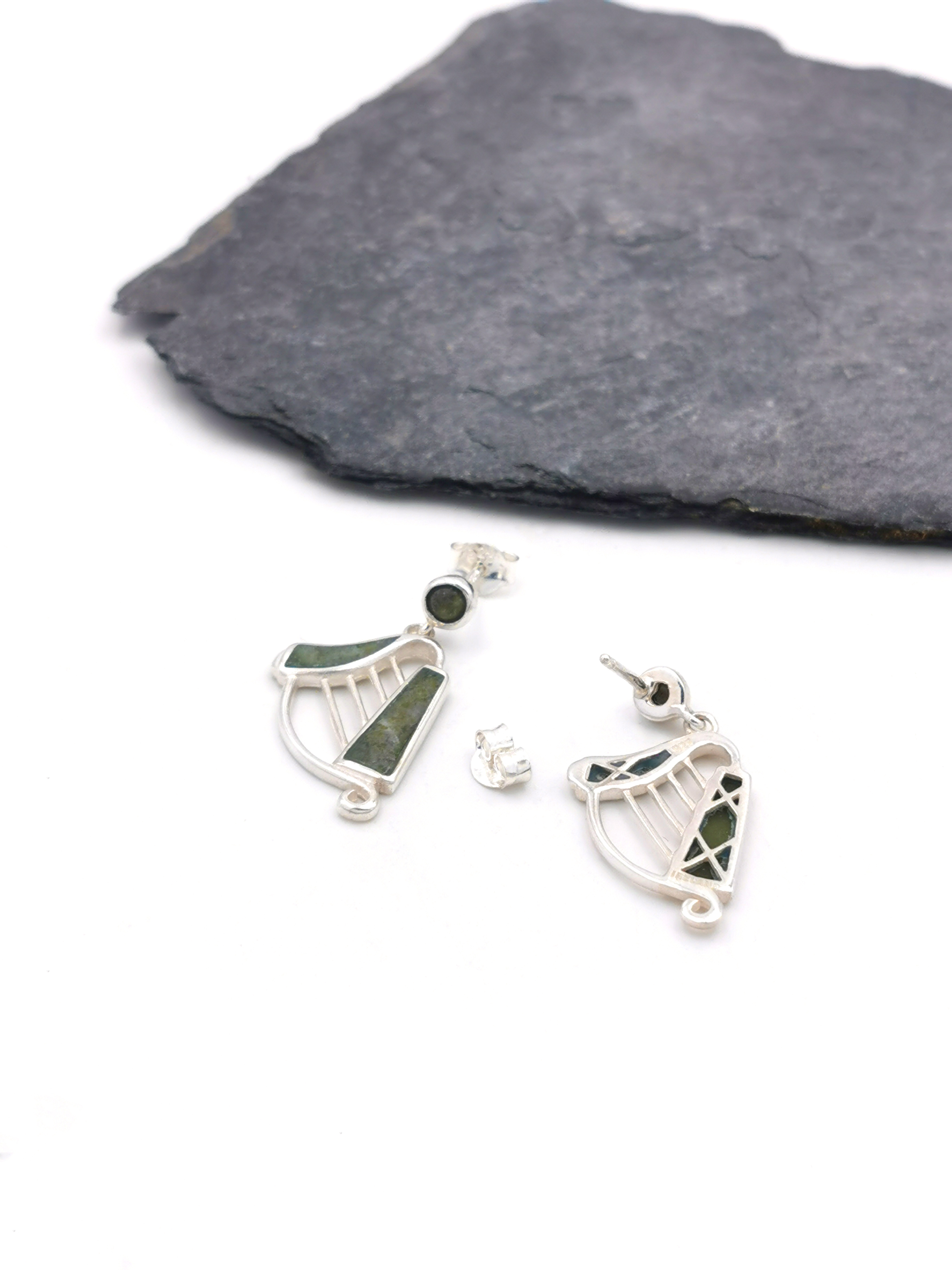 Real Sterling Silver Irish Harp Gift Set For Women. Picture Of The Back.