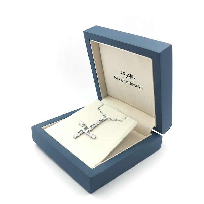 Womens St Brigids Cross & Connemara Marble Necklace in Real Sterling Silver. In Luxury Packaging.