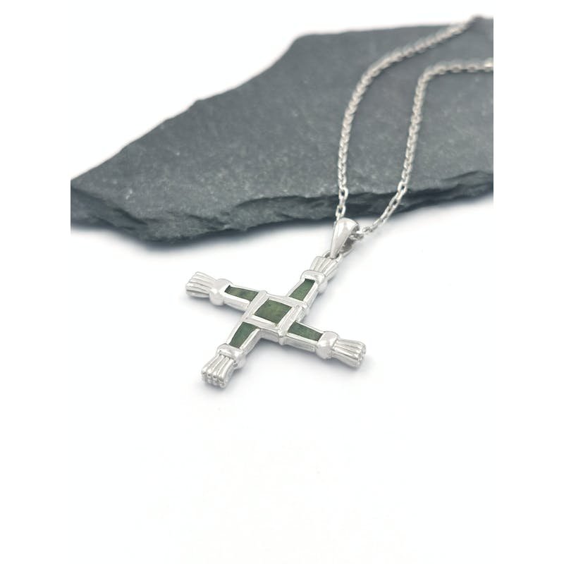 St Brigids Cross & Connemara Marble Necklace - Shown with 18" Light Cable Chain