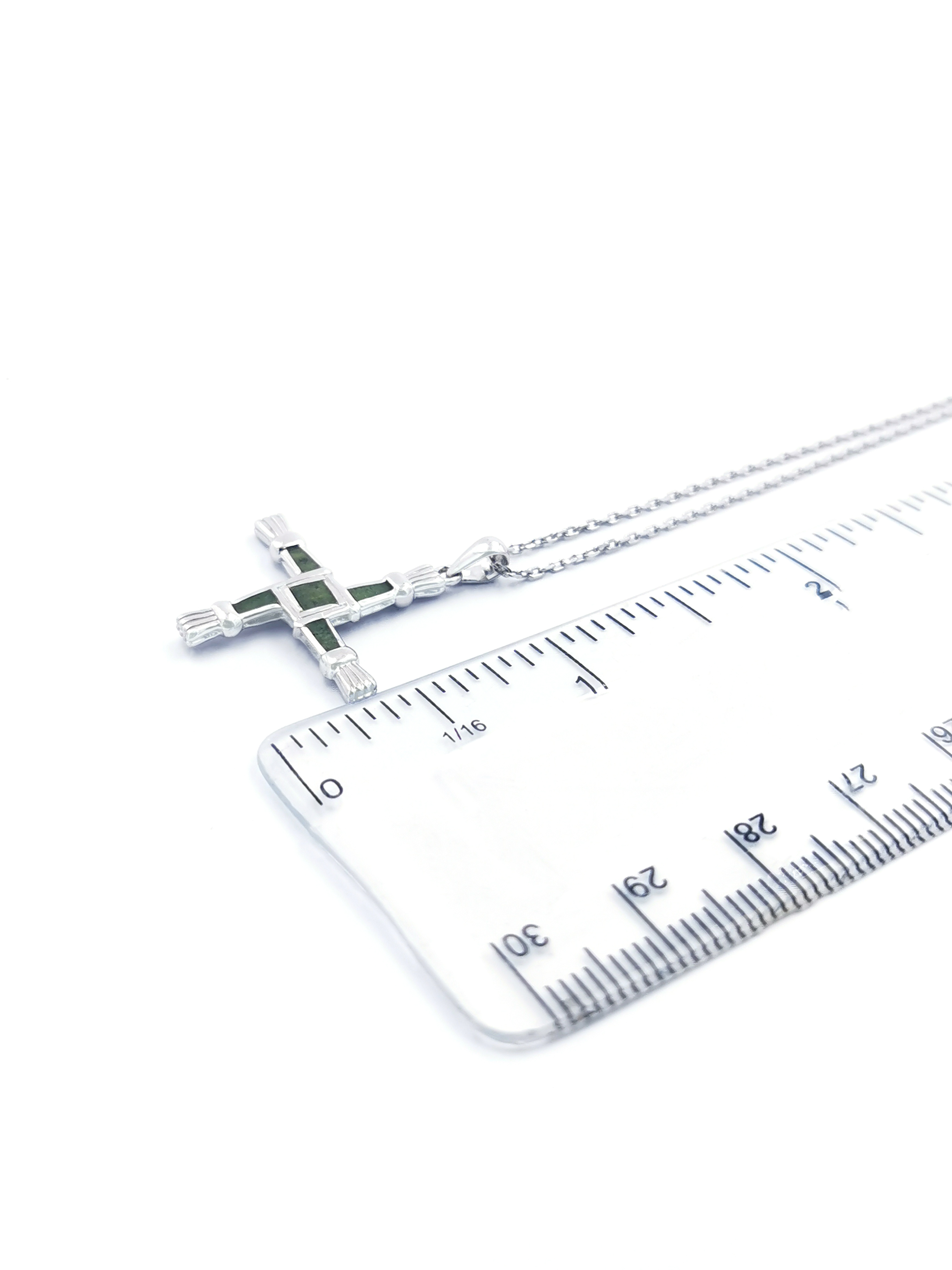 Womens St Brigids Cross & Connemara Marble Necklace in Sterling Silver. Picture For Scale.