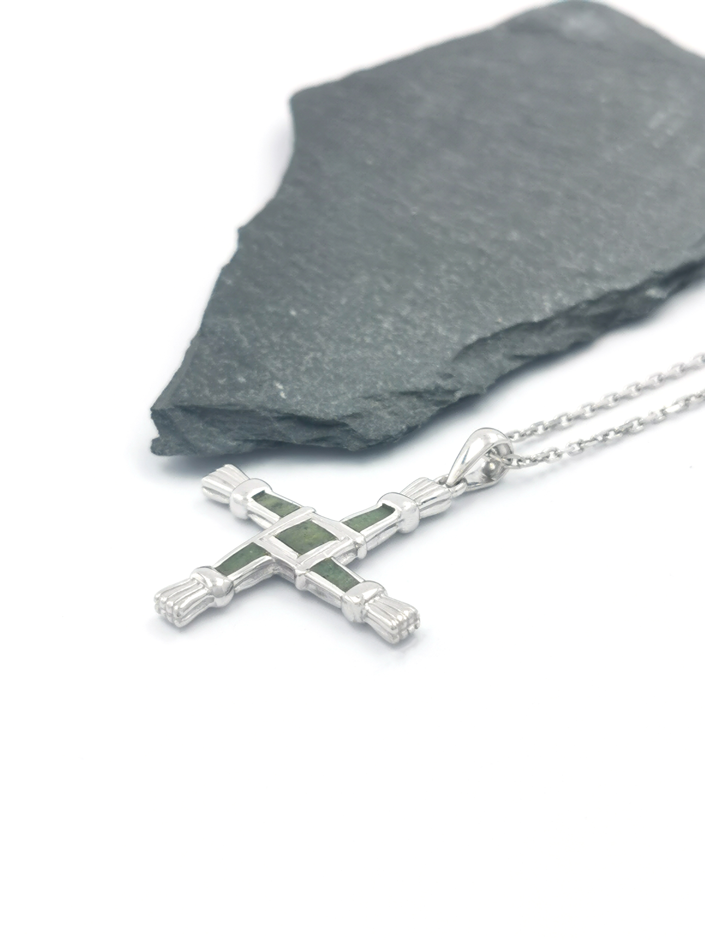 Sterling Silver Connemara Marble St Brigids Cross Necklace, From Ireland