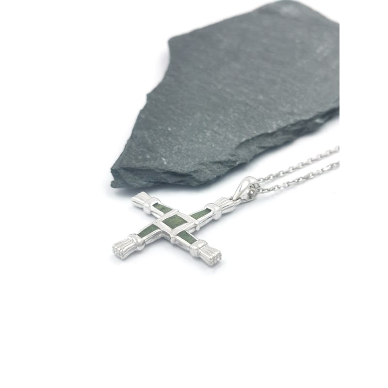St Brigids Cross & Connemara Marble Necklace - Shown with 18" Light Cable Chain