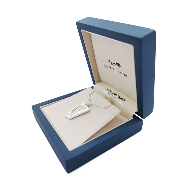 Authentic Sterling Silver Irish Harp Necklace For Women. In Luxury Packaging.