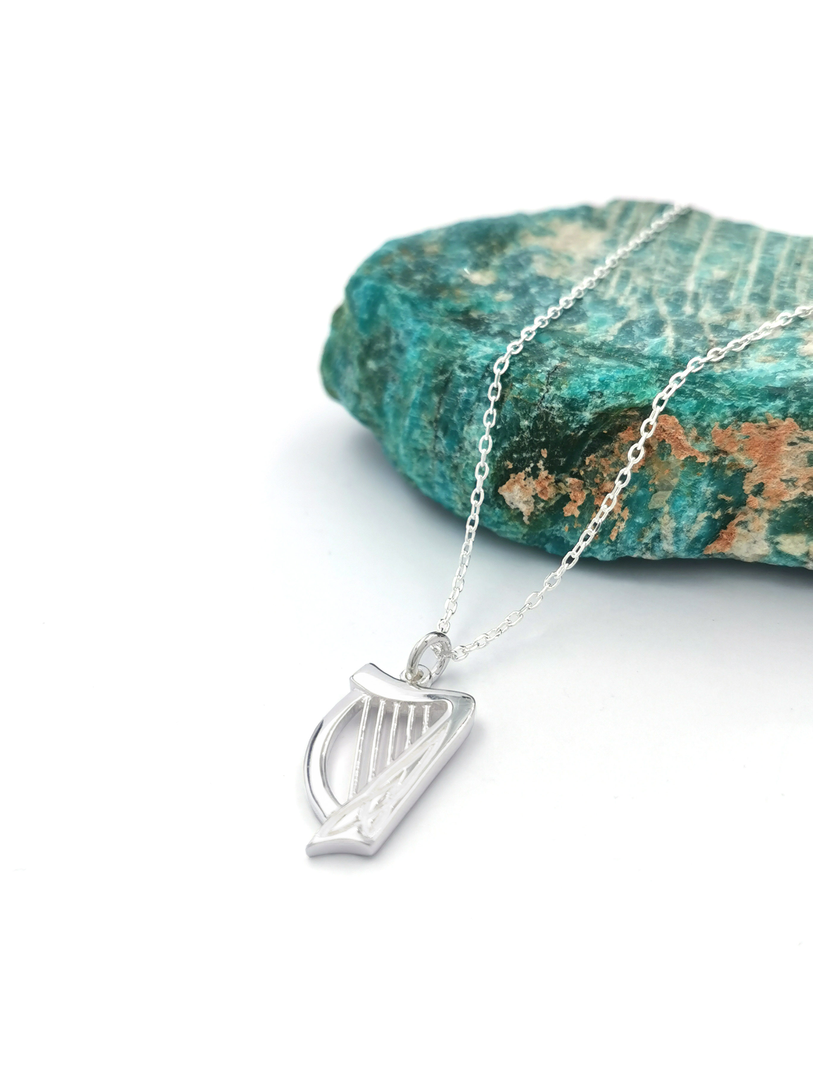 Irish Harp Necklace - Shown with Light Cable Chain
